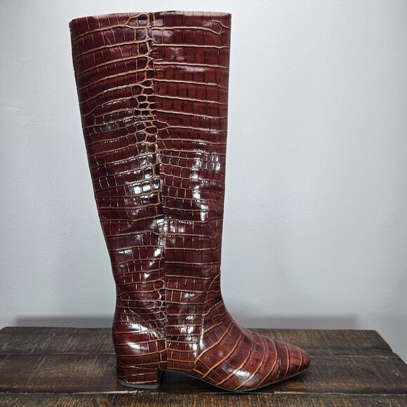 Veronica Beard Cecile Croc-Embossed Womens Size 7 M Tall Boots Sepia Brown - Picture 5 of 12